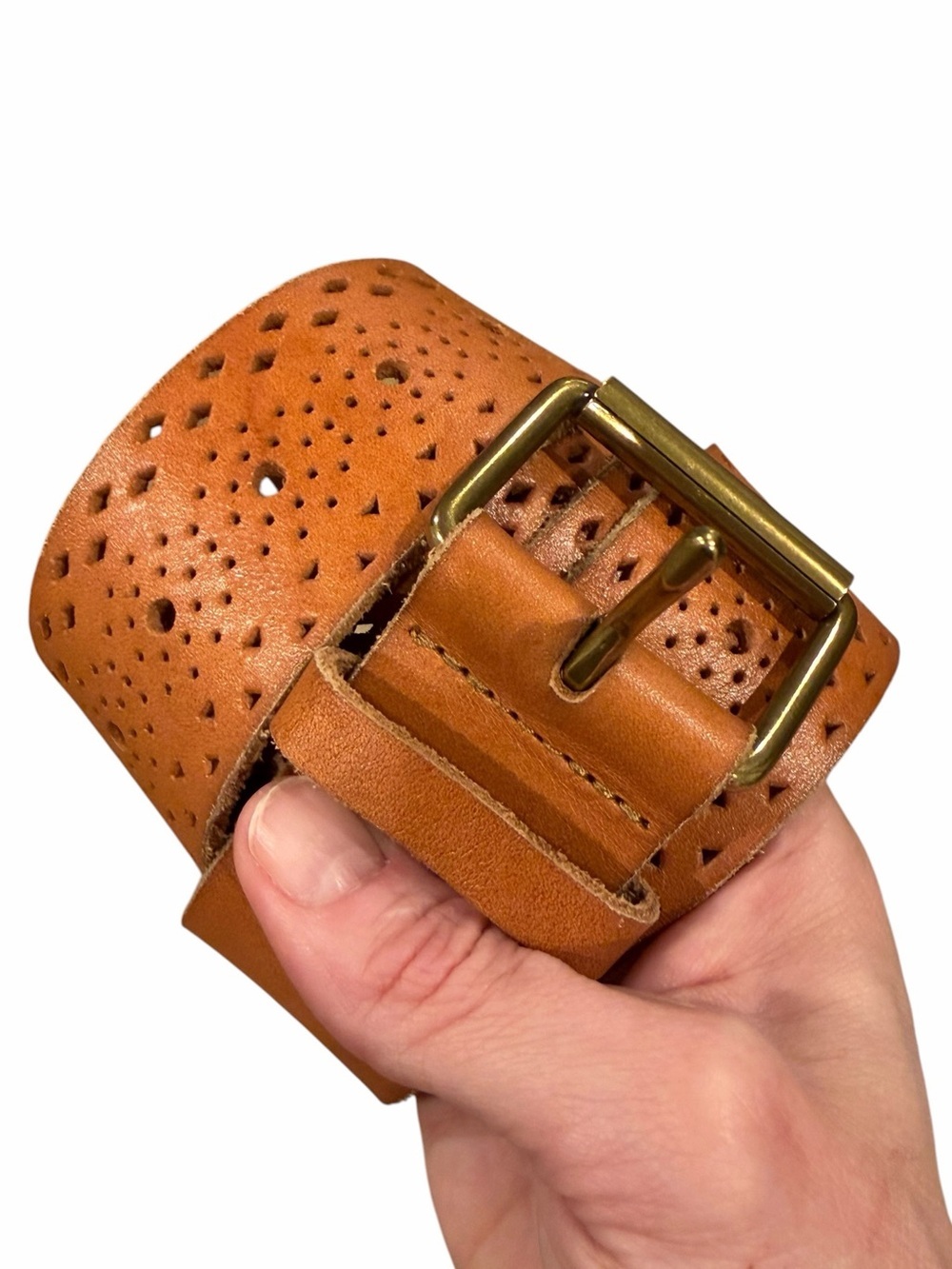 J.Crew 1.5” Leather Laser Cut Perforated Belt size M/L